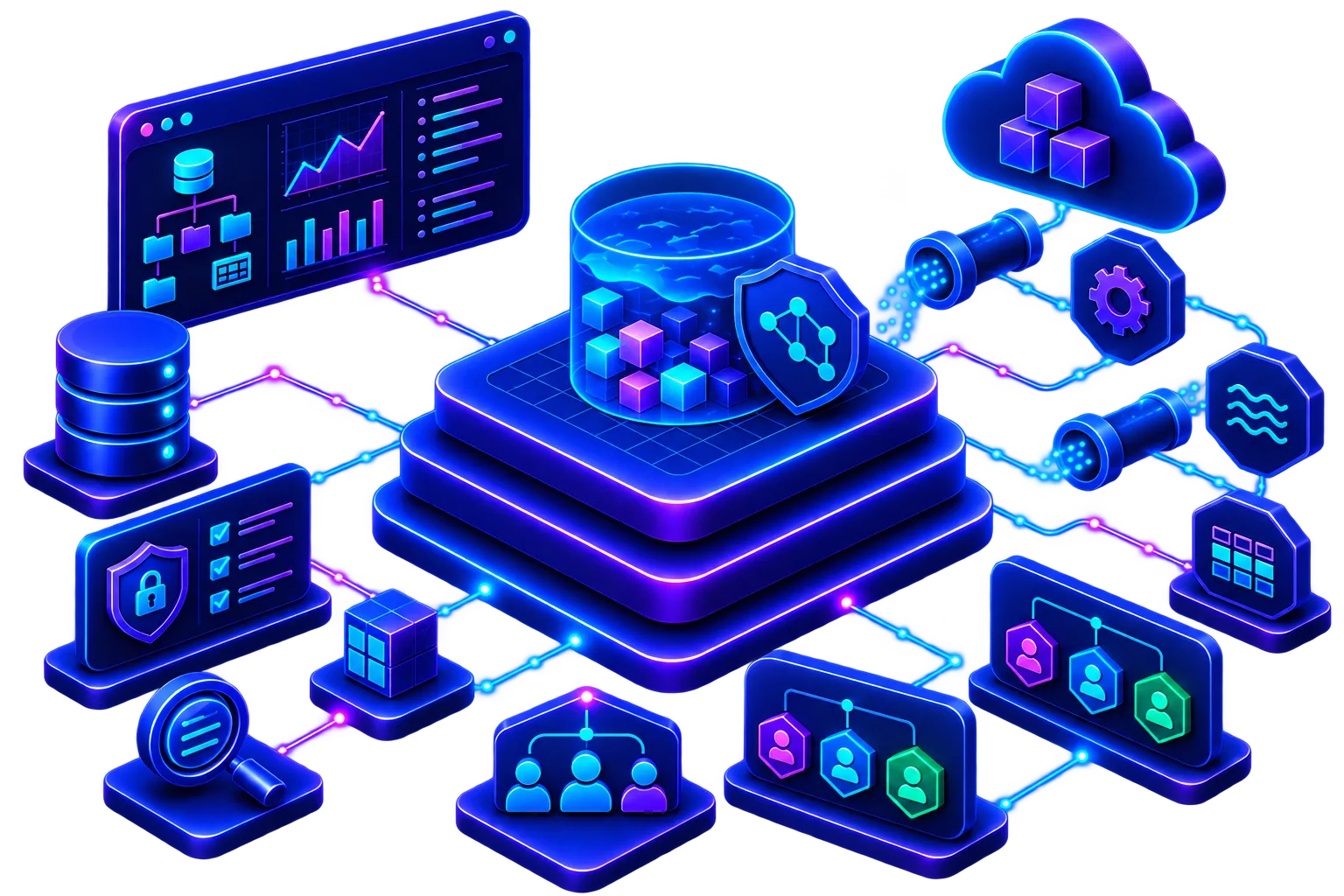 A governed data platform connecting trusted sources, analytics, and AI workloads
