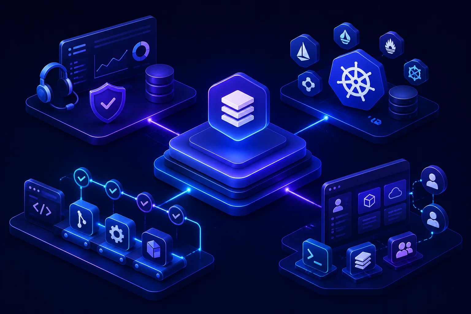 A platform engineering system connecting delivery tools and product teams