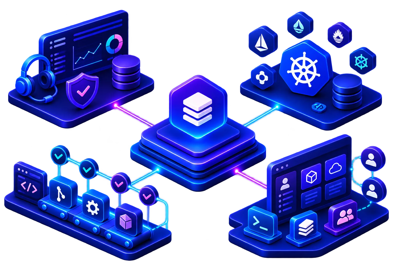 A platform engineering system connecting delivery tools and product teams