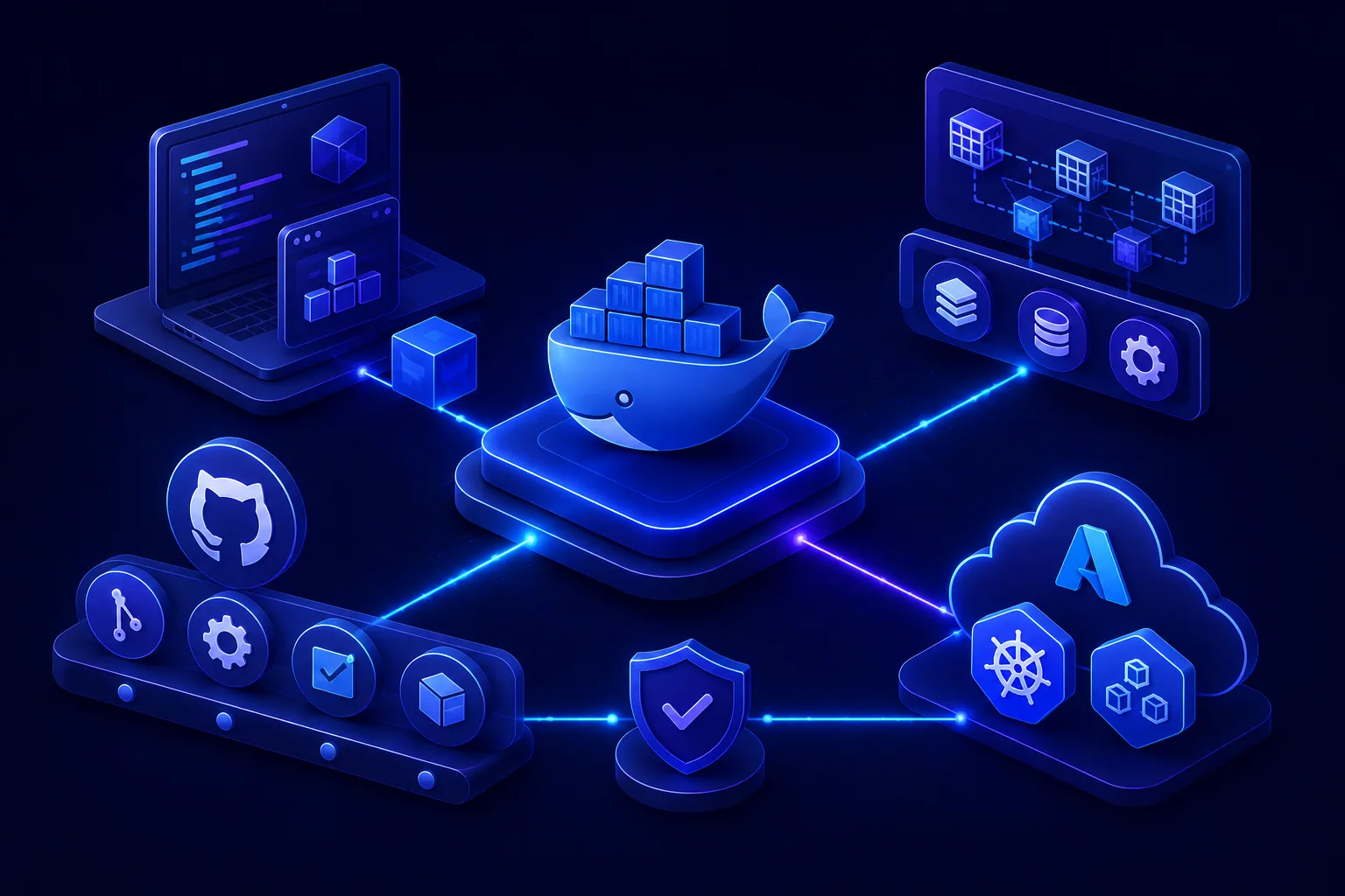 Container workloads moving through a Docker delivery pipeline