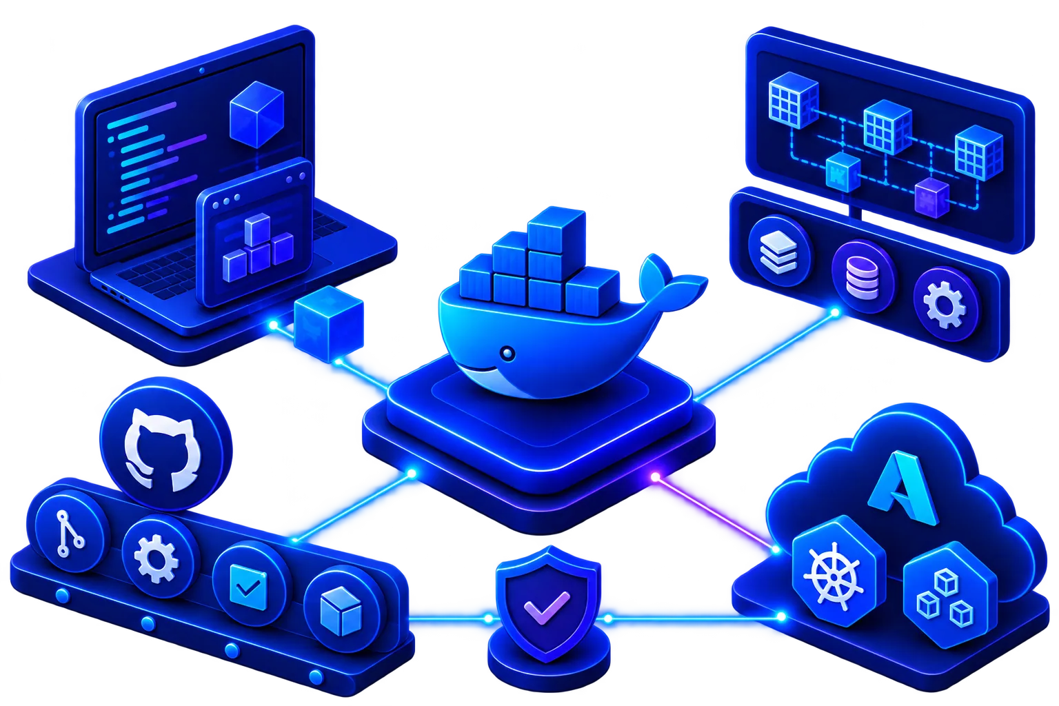 Container workloads moving through a Docker delivery pipeline